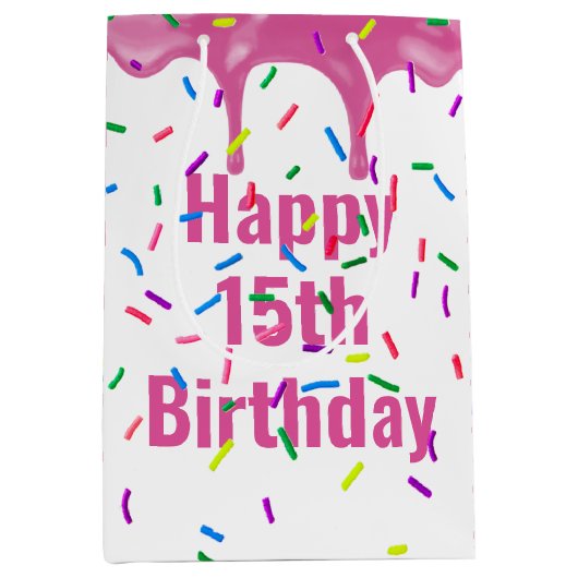 15e verjaardag prins op roze ijsvorming medium cadeauzakje (Voorkant)