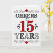 15e verjaardag Proost in rood wit zwart patroon Kaart (Gele Bloem)