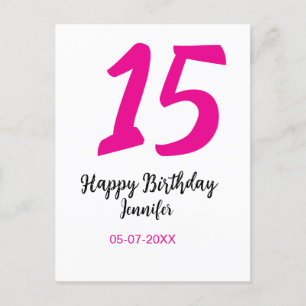 15e verjaardag quiencenera datum jaar roze sjabloo briefkaart