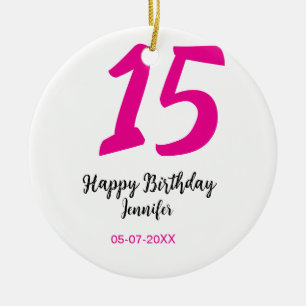 15e verjaardag quiencenera datum jaar roze sjabloo keramisch ornament