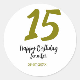 15e verjaardag Quiencenera Datum toevoegen Gouden Ronde Sticker
