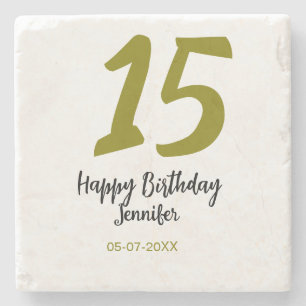 15e verjaardag Quiencenera Datum toevoegen Gouden  Stenen Onderzetter