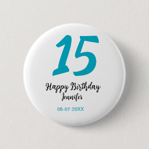 15e verjaardag Quiencenera Datum toevoegen Jaar Bl Ronde Button 5,7 Cm