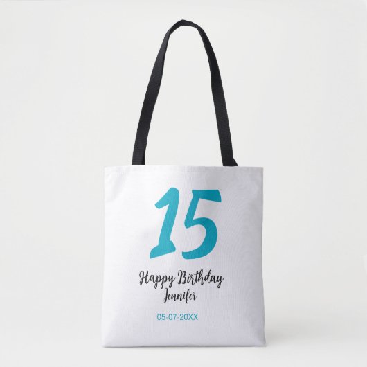 15e verjaardag Quiencenera Datum toevoegen Jaar Bl Tote Bag (Voorkant)
