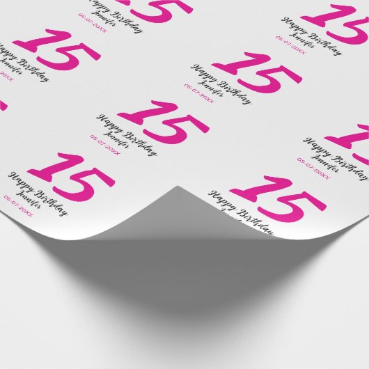 15e verjaardag Quiencenera Datum toevoegen Jaar ro Cadeaupapier (Hoek)