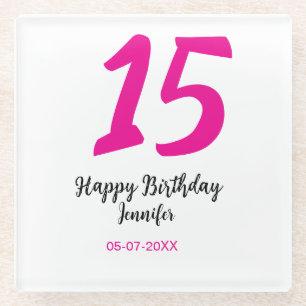 15e verjaardag Quiencenera Datum toevoegen Jaar ro Glazen Onderzetter