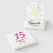 15e verjaardag Quiencenera Datum toevoegen Jaar ro Stenen Onderzetter (Zijkant)