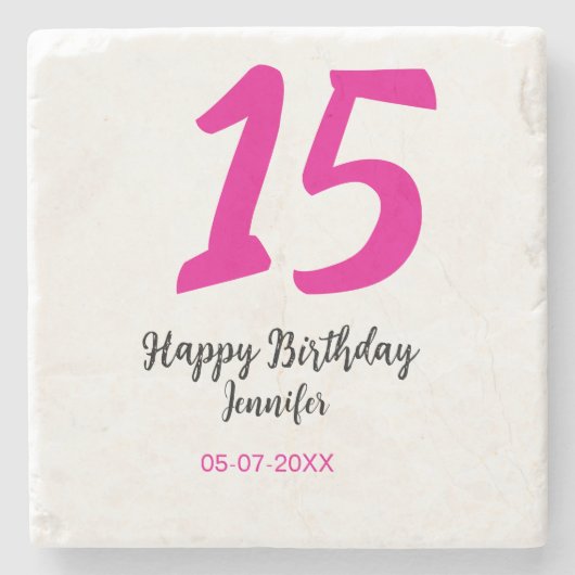 15e verjaardag Quiencenera Datum toevoegen Jaar ro Stenen Onderzetter (Voorkant)