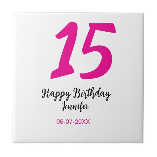 15e verjaardag Quiencenera Datum toevoegen Jaar ro Tegeltje (Voorkant)