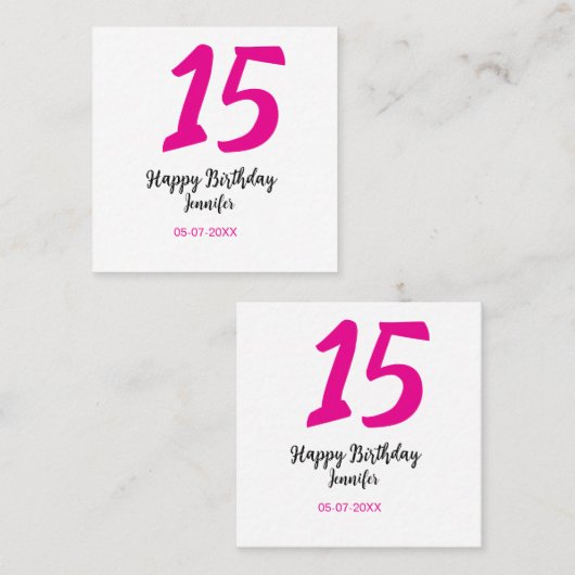 15e verjaardag Quiencenera Datum toevoegen Jaar ro Vierkante Visitekaartje (Voorkant / Achterkant)