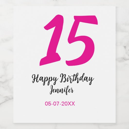 15e verjaardag Quiencenera Datum toevoegen Jaar ro Wijn Etiket (Enkel label)