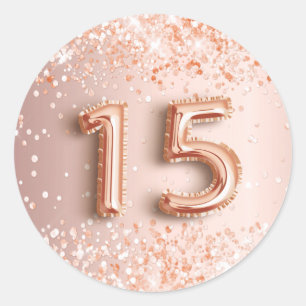 15e verjaardag quinceanera blush roos goud glitter ronde sticker