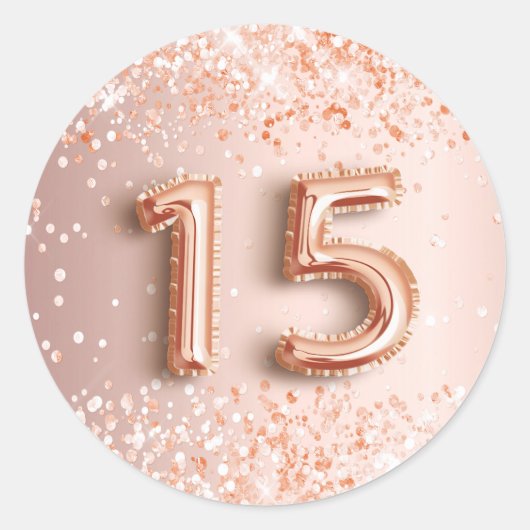 15e verjaardag quinceanera blush roos goud glitter ronde sticker (Voorkant)