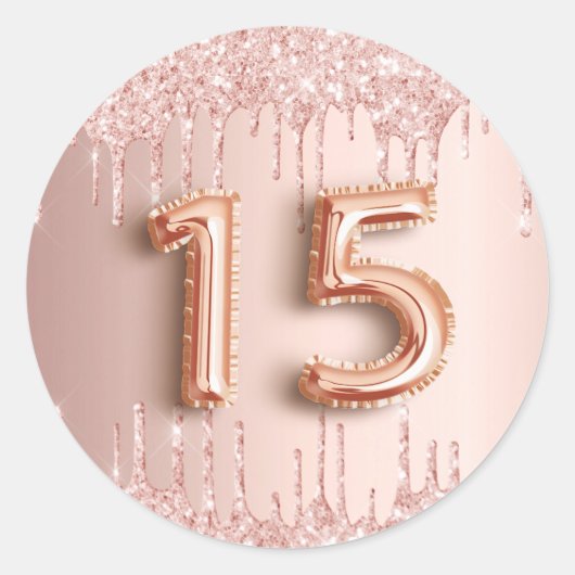 15e verjaardag quinceanera blush roos goud glitter ronde sticker (Voorkant)