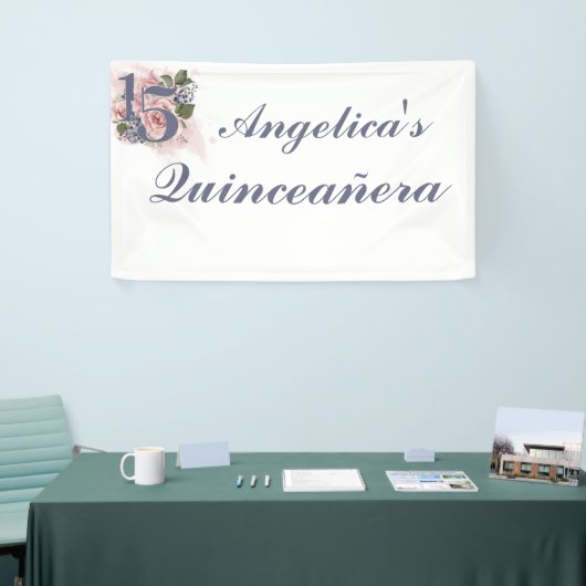 15e Verjaardag Quinceanera Chic Floral Waterverf B Spandoek (Beurs)