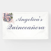 15e Verjaardag Quinceanera Chic Floral Waterverf B Spandoek (Horizontaal)