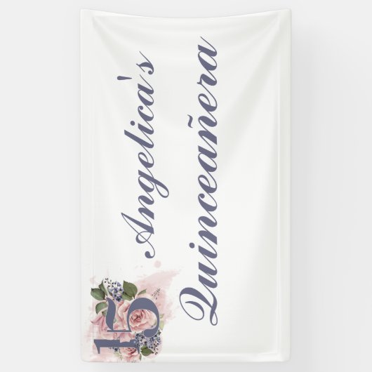 15e Verjaardag Quinceanera Chic Floral Waterverf B Spandoek (Verticaal)
