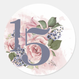 15e Verjaardag Quinceanera Chic Floral Waterverf Ronde Sticker