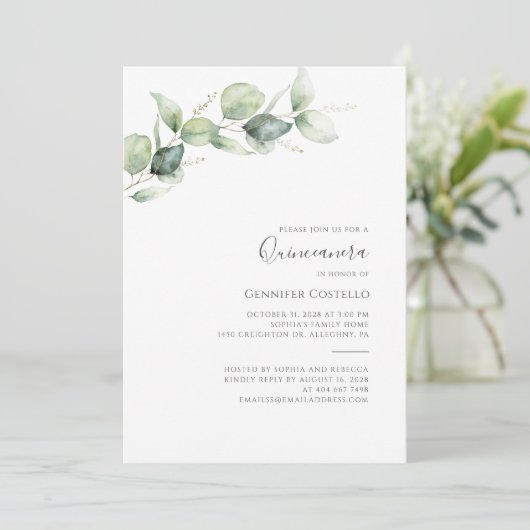 15e verjaardag Quinceanera Eucalyptus Foliage Invi Kaart (Staand voorkant)