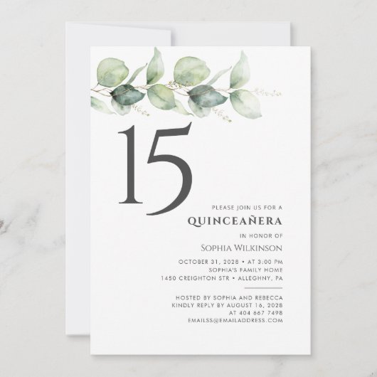 15e verjaardag Quinceanera Eucalyptus Foliage Kaart (Voorkant)