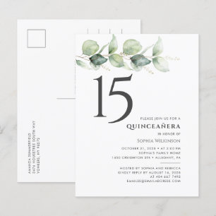 15e verjaardag Quinceanera Eucalyptus Leaves Uitnodiging Briefkaart