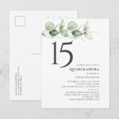 15e verjaardag Quinceanera Eucalyptus Leaves Uitnodiging Briefkaart (Voorkant / Achterkant)