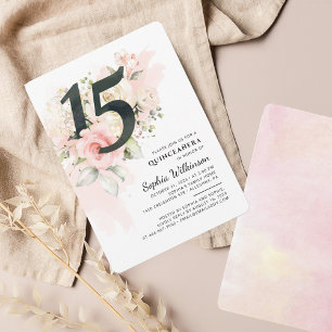 15e verjaardag Quinceanera Eucalyptus Pink Floral Kaart