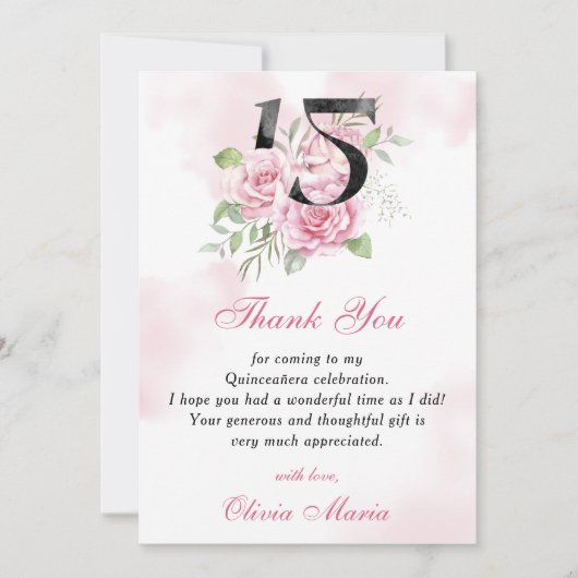 15e verjaardag Quinceanera Floral Dank u kaart (Voorkant)