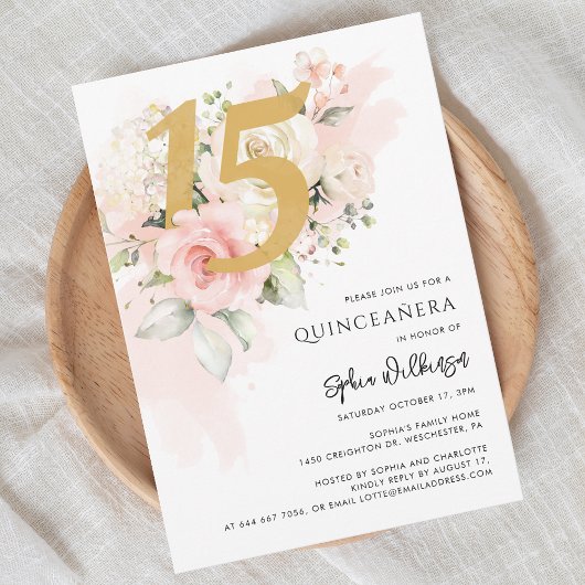 15e Verjaardag Quinceanera Floral Waterverf Kaart