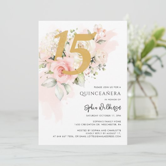 15e Verjaardag Quinceanera Floral Waterverf Kaart (Staand voorkant)