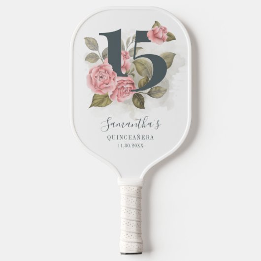 15e verjaardag Quinceanera Pink Floral Pickleball Paddle (Voorkant)