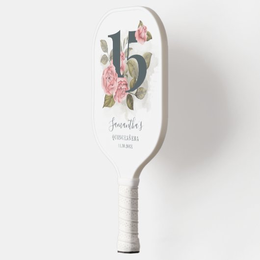 15e verjaardag Quinceanera Pink Floral Pickleball Paddle (Links)