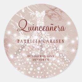 15e verjaardag quinceanera roos goudglitter ronde sticker