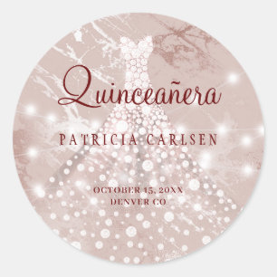 15e verjaardag quinceanera roos goudglitter ronde sticker