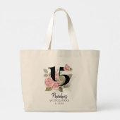 15e verjaardag Quinceanera Roze Bloemen Grote Tote Bag (Achterkant)
