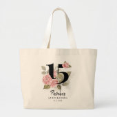 15e verjaardag Quinceanera Roze Bloemen Grote Tote Bag (Voorkant)