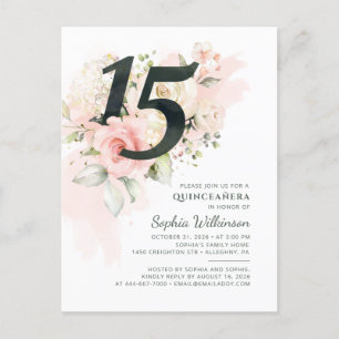 15e verjaardag Quinceanera Rustic Floral Modern Uitnodiging Briefkaart