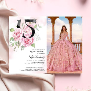 15e verjaardag Quinceanera rustieke bloemen foto Kaart
