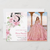 15e verjaardag Quinceanera rustieke bloemen foto Save The Date (Voorkant)
