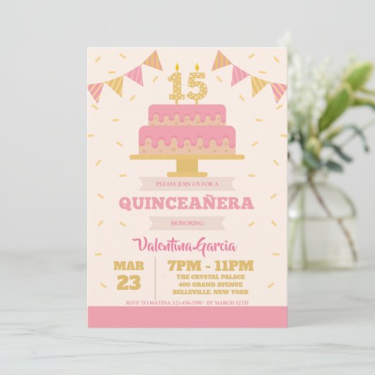 15e verjaardag Quinceañera uitnodiging (Staand voorkant)