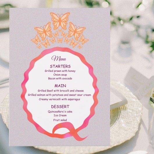 15e Verjaardag Quinceanera Vlinder Kroon Squiggle Menu