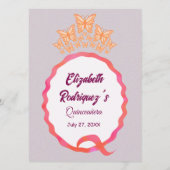 15e Verjaardag Quinceanera Vlinder Kroon Squiggle Menu (Achterkant)