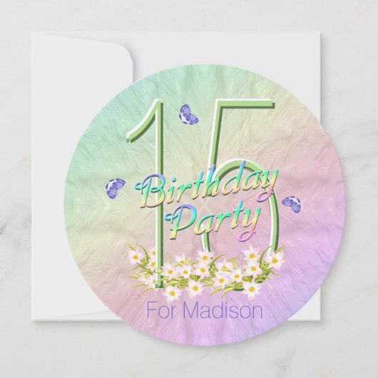 15e verjaardag Rainbow Butterflies Uitnodiging (Voorkant)