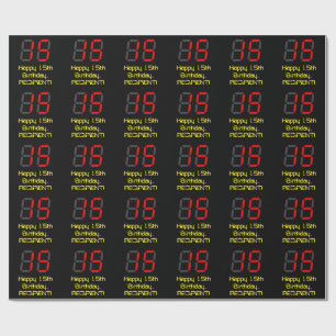 15e verjaardag: Red Digital Clock Style "15" + naa Cadeaupapier
