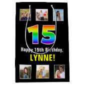 15e verjaardag: Regenboog "15", aangepaste foto's  Medium Cadeauzakje (Voorkant)