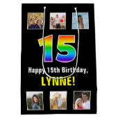 15e verjaardag: Regenboog "15", aangepaste foto's  Medium Cadeauzakje (Achterkant)