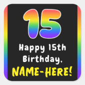 15e verjaardag: Regenboogspectrum # 15, Aangepaste Vierkante Sticker (Voorkant)