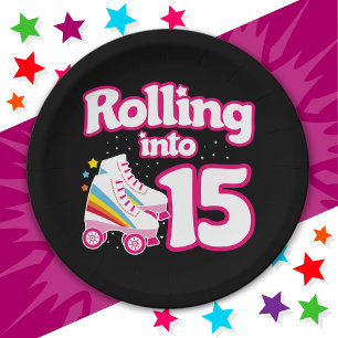 15e verjaardag rolschaatsen 15 jaar oud Schaats Papieren Bordje