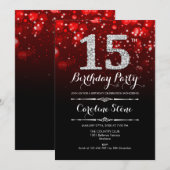 15e verjaardag - rood zilver kaart (Voorkant / Achterkant)