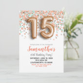15e verjaardag Roos Gold Confetti Uitnodiging (Staand voorkant)